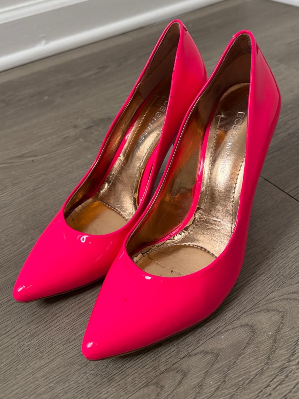 BCBGeneration Hot Pink Patent Pointed Toe Pumps • Size 6 1/2 B (36 1/2)